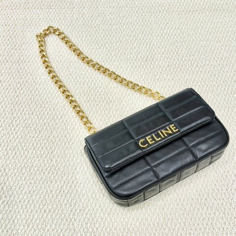 CELINE -黑色牛皮金釦MATELASSE手提肩背包