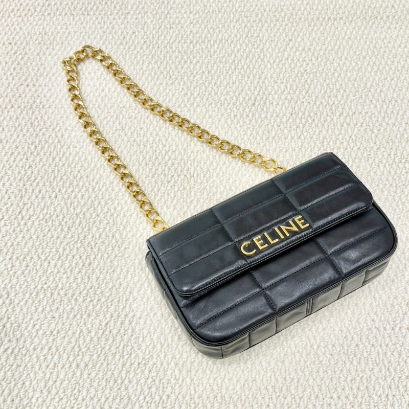 CELINE -黑色牛皮金釦MATELASSE手提肩背包-0