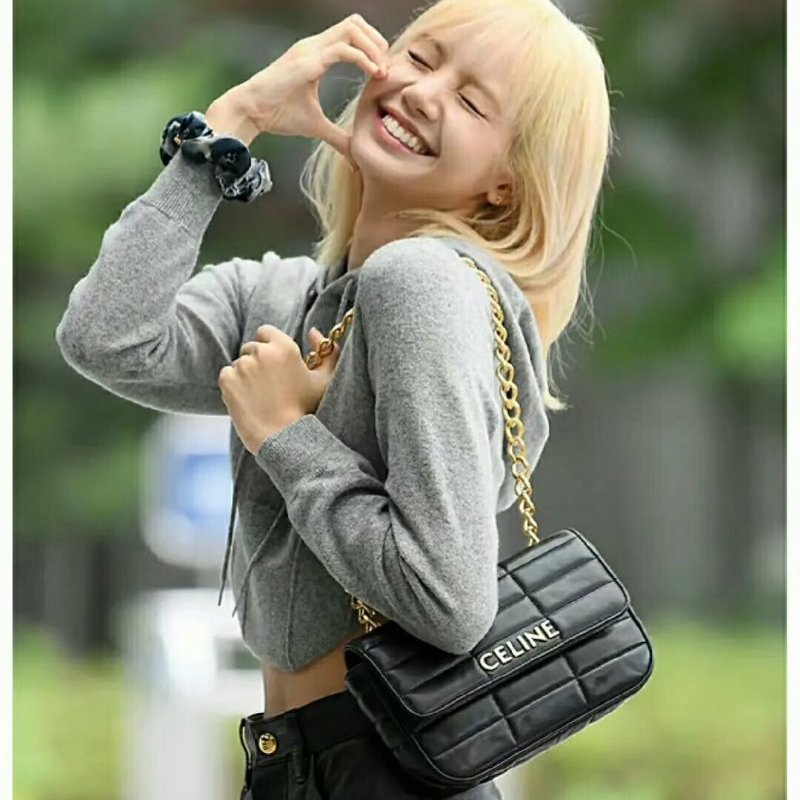 CELINE -黑色牛皮金釦MATELASSE手提肩背包-5