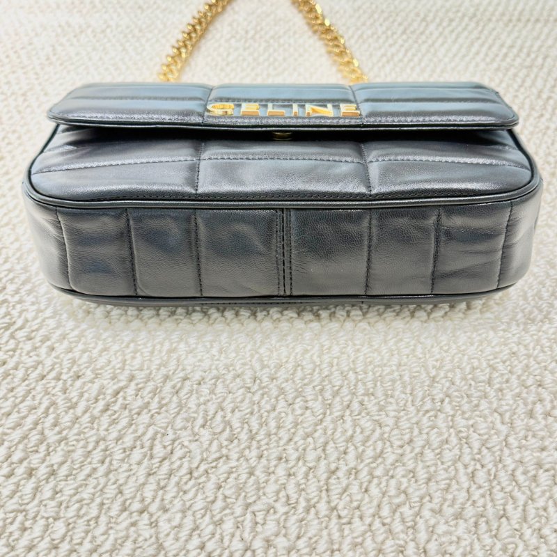 CELINE -黑色牛皮金釦MATELASSE手提肩背包-6