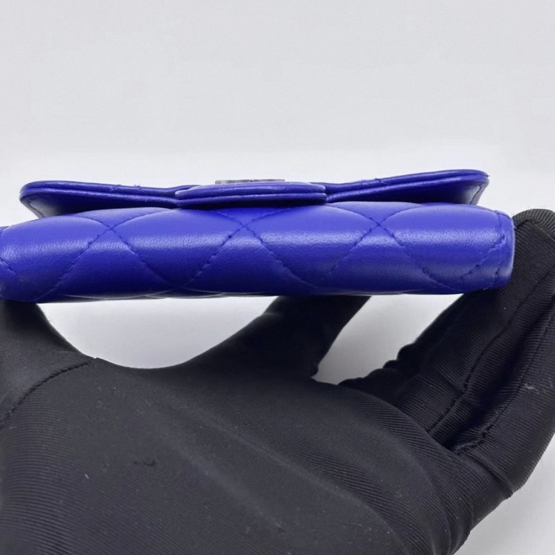 ️CHANEL 藍色銀扣羊皮短款錢包 11*8*2 98新配件盒子塵袋-1