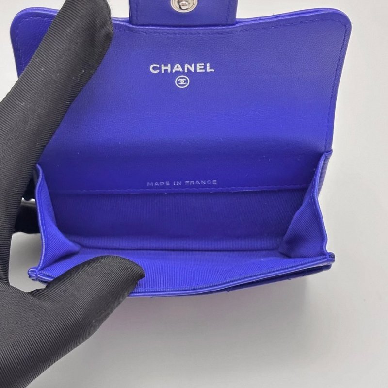 ️CHANEL 藍色銀扣羊皮短款錢包 11*8*2 98新配件盒子塵袋-5