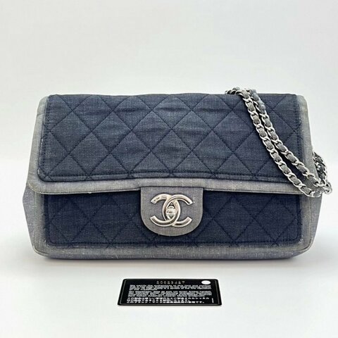 CHANEL 丹寧牛仔 CF大mini肩背斜背鏈條包 25*16*6 98新配件保卡塵袋