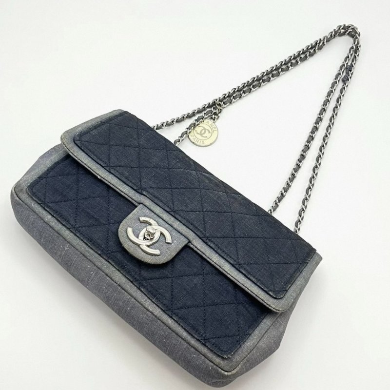 CHANEL 丹寧牛仔 CF大mini肩背斜背鏈條包 25*16*6 98新配件保卡塵袋-1