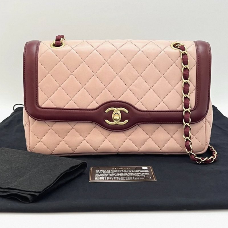 CHANEL 拼色CF季節款肩背斜背鏈條包 26*17*7 98新配件塵袋保卡-0