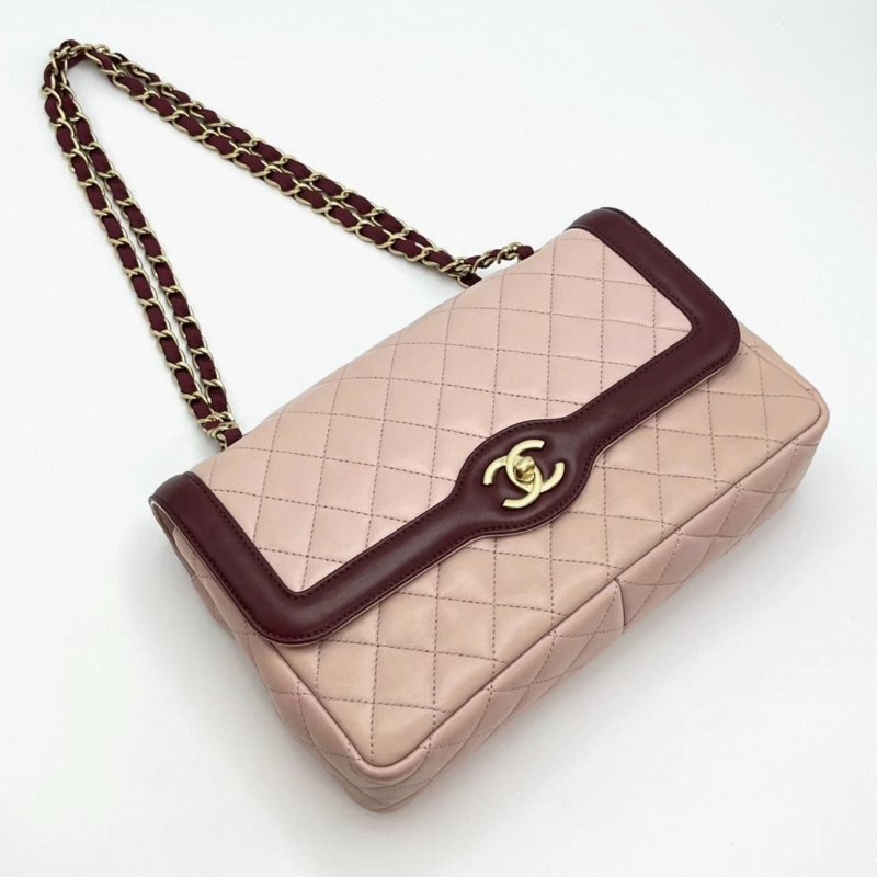 CHANEL 拼色CF季節款肩背斜背鏈條包 26*17*7 98新配件塵袋保卡-2