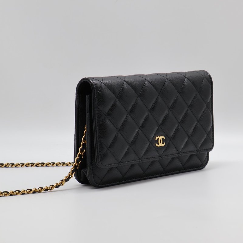 CHANEL 經典粒面牛皮WOC - 黑金-6