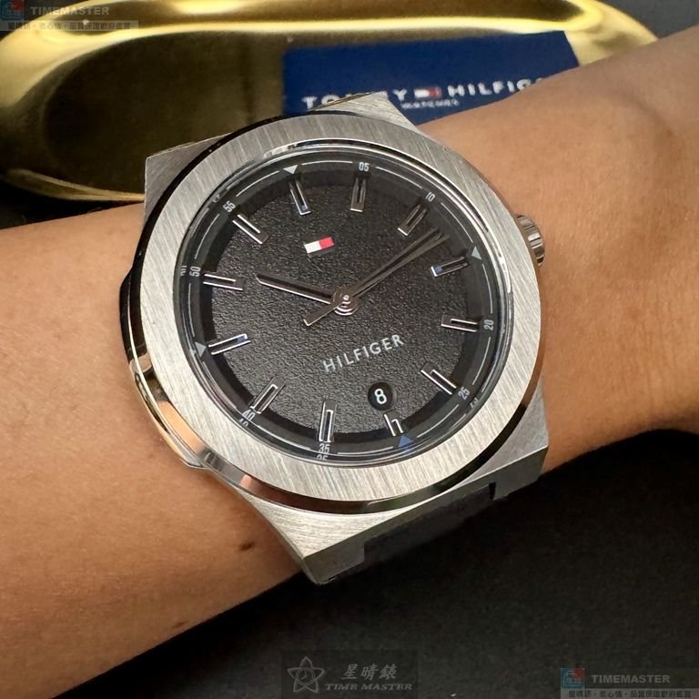 TommyHilfiger手錶,編號TH00074,44mm銀錶殼,深黑色錶帶款-5