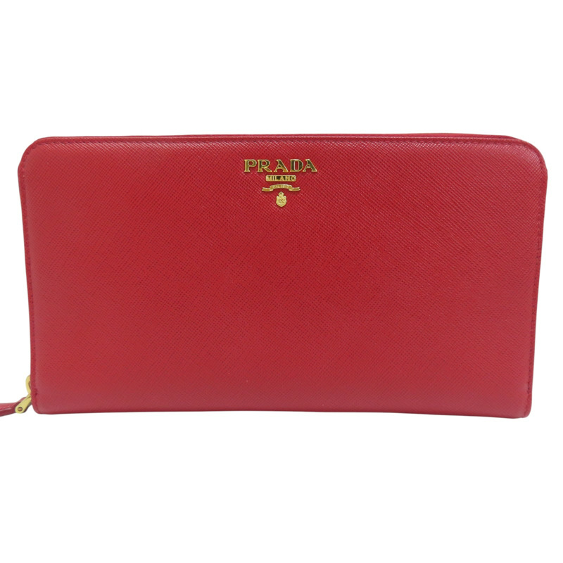 紅色 牛皮 拉鍊長夾【PRADA 普拉達】 1M1317-0