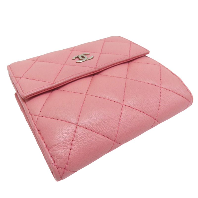 粉色 羊皮 三折短夾【CHANEL 香奈兒】-2