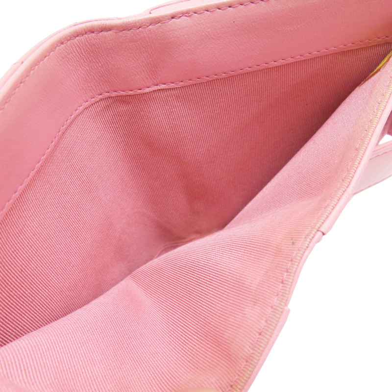 粉色 羊皮 三折短夾【CHANEL 香奈兒】-5