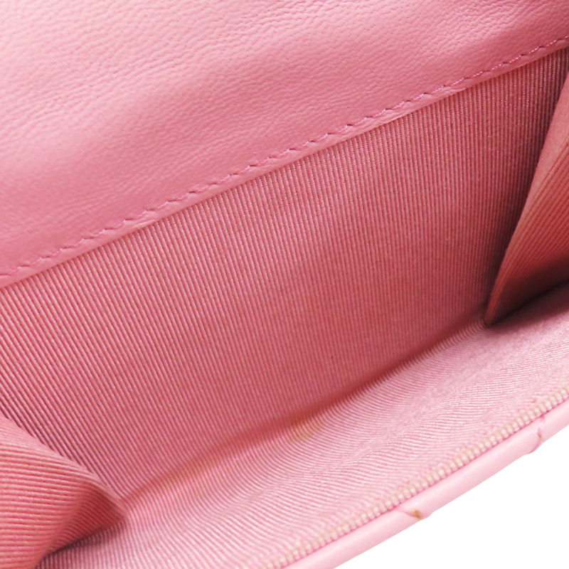 粉色 羊皮 三折短夾【CHANEL 香奈兒】-6