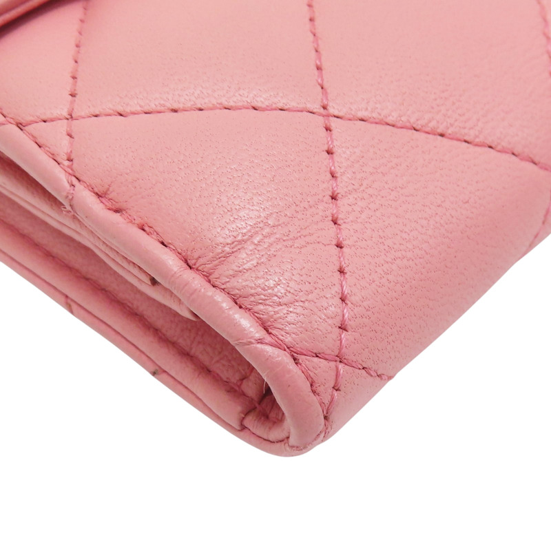 粉色 羊皮 三折短夾【CHANEL 香奈兒】-9