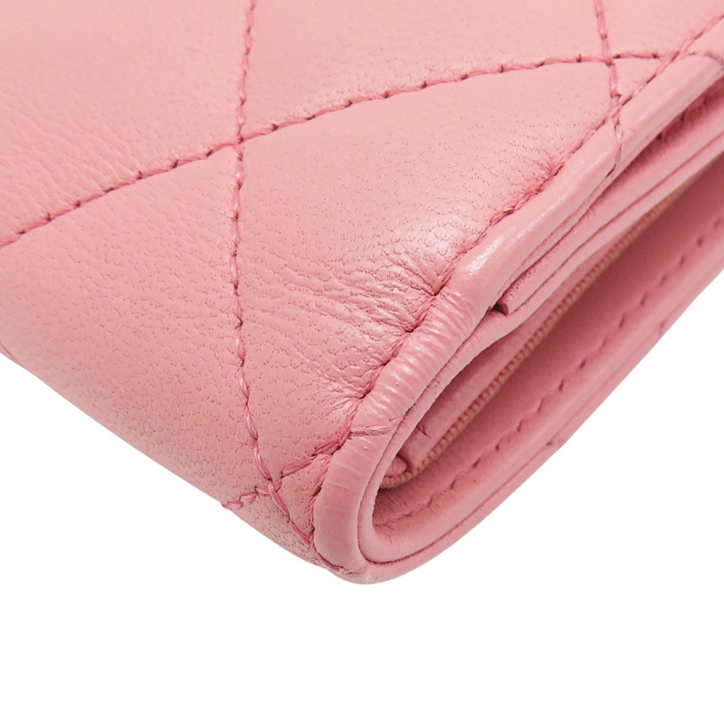 粉色 羊皮 三折短夾【CHANEL 香奈兒】-10
