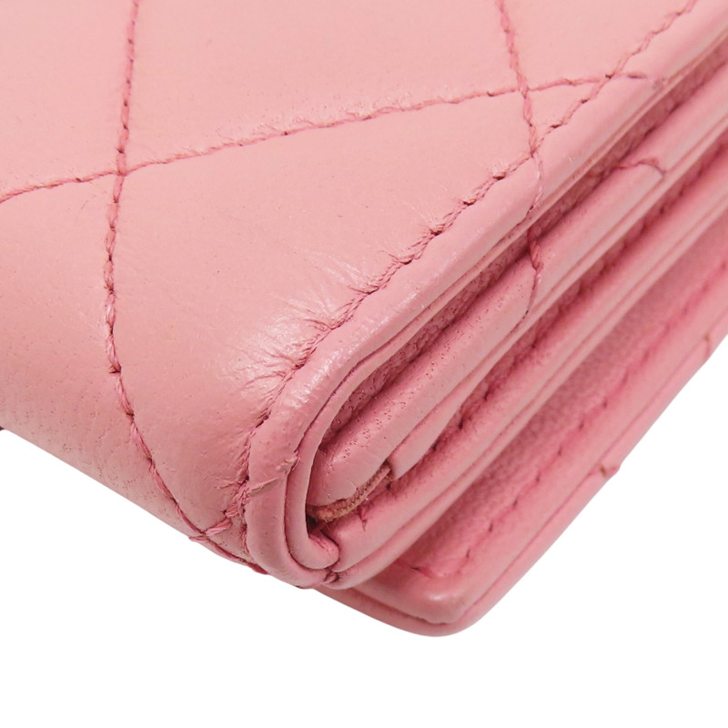 粉色 羊皮 三折短夾【CHANEL 香奈兒】-12