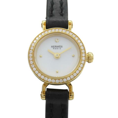 18K黃金 白色錶盤 鑽框 Faubourg Mini 腕錶【HERMES 愛馬仕】 FG1.186
