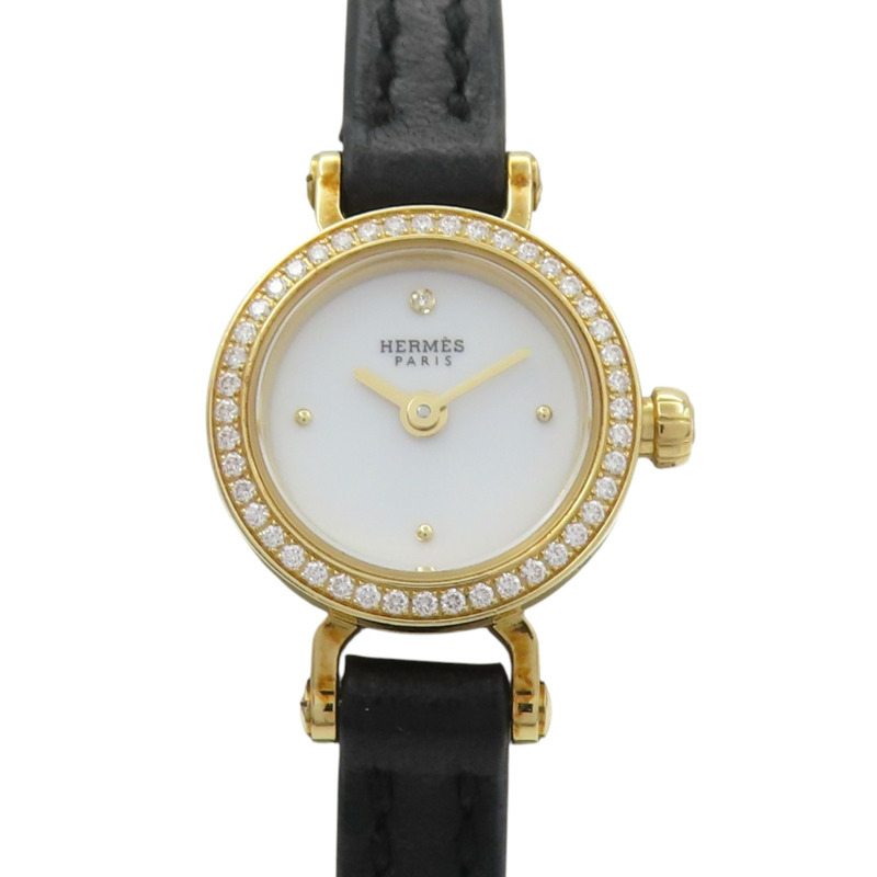 18K黃金 白色錶盤 鑽框 Faubourg Mini 腕錶【HERMES 愛馬仕】 FG1.186-0