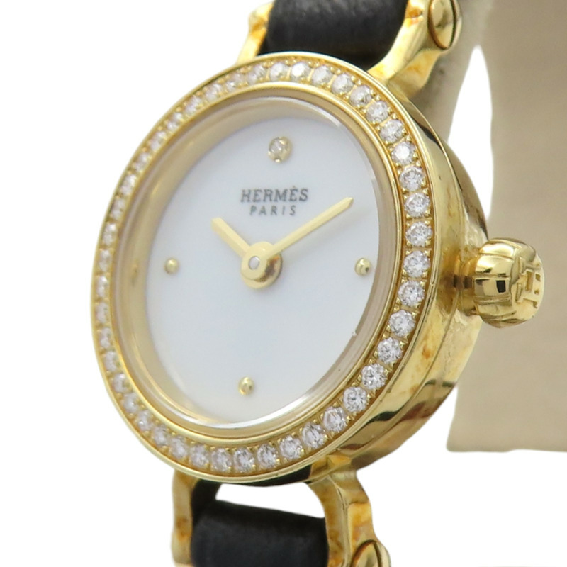 18K黃金 白色錶盤 鑽框 Faubourg Mini 腕錶【HERMES 愛馬仕】 FG1.186-2