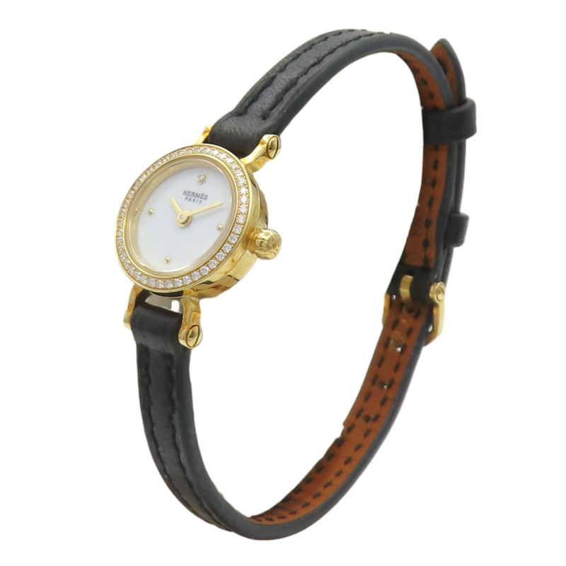 18K黃金 白色錶盤 鑽框 Faubourg Mini 腕錶【HERMES 愛馬仕】 FG1.186-3