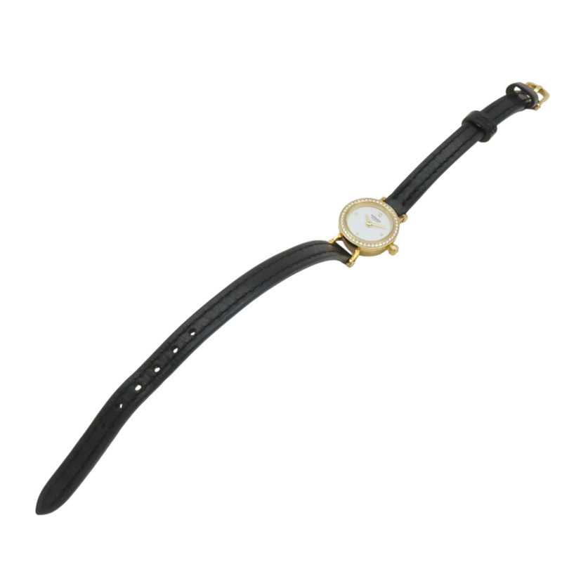 18K黃金 白色錶盤 鑽框 Faubourg Mini 腕錶【HERMES 愛馬仕】 FG1.186-5