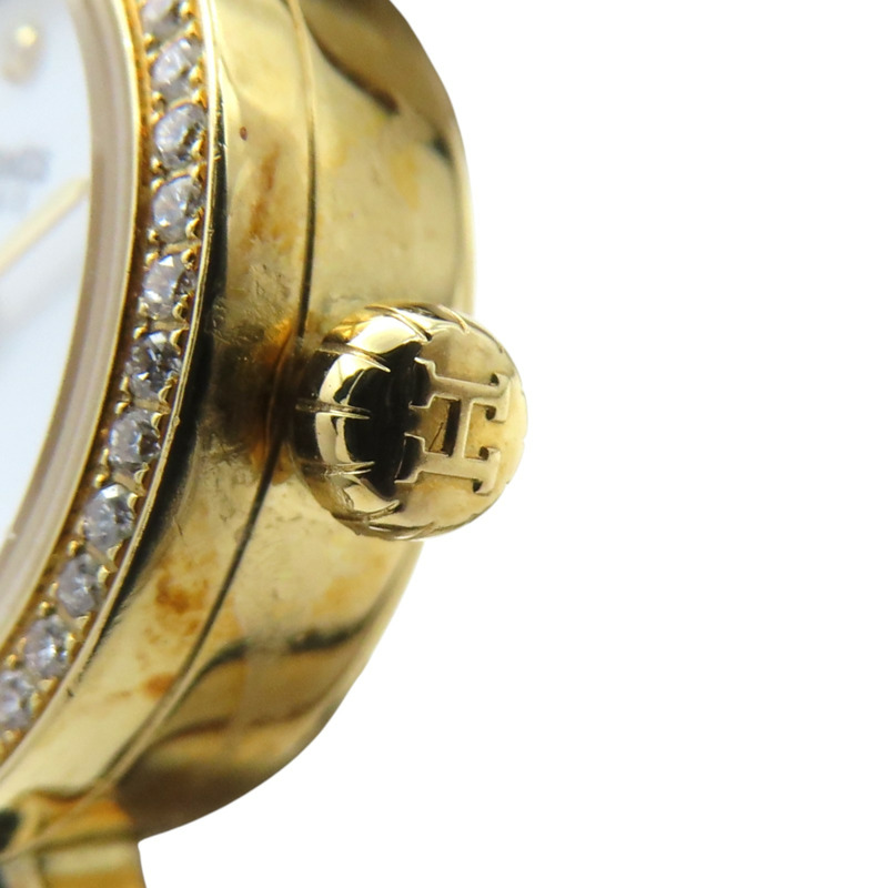 18K黃金 白色錶盤 鑽框 Faubourg Mini 腕錶【HERMES 愛馬仕】 FG1.186-8