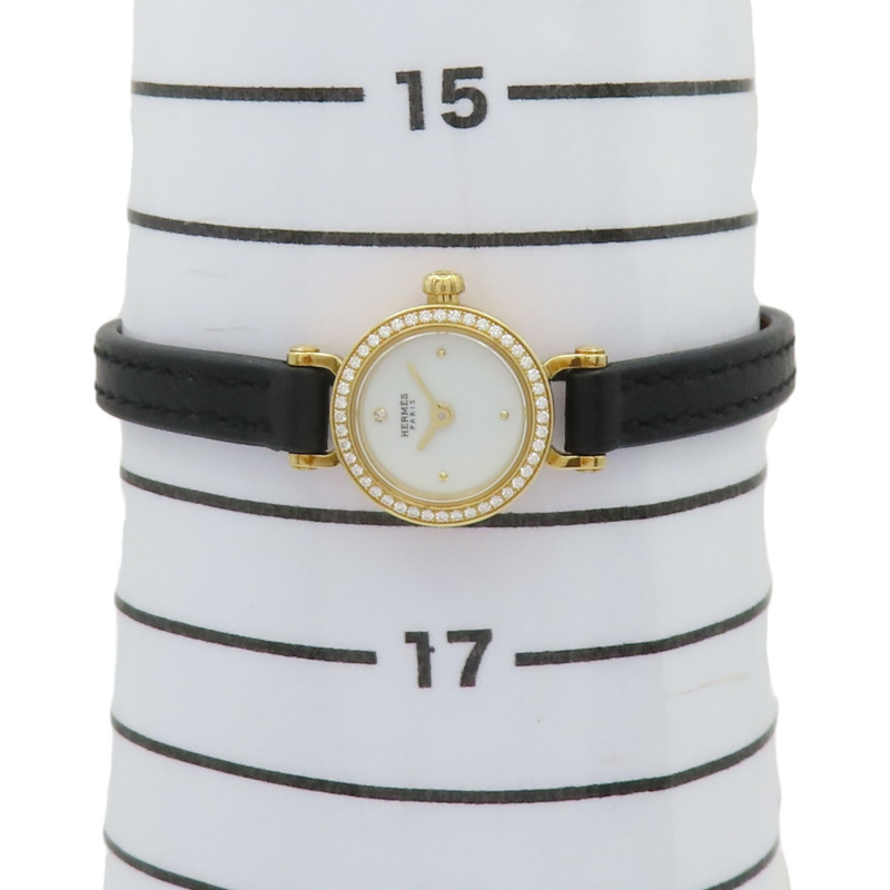 18K黃金 白色錶盤 鑽框 Faubourg Mini 腕錶【HERMES 愛馬仕】 FG1.186-14