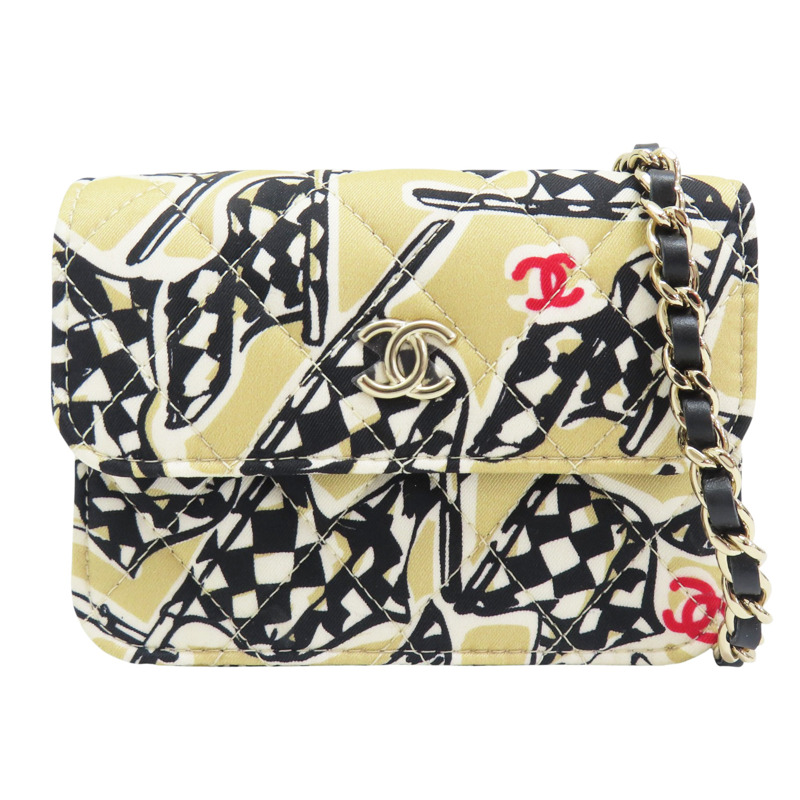 米/黑色 棉質 賽車旗圖案 Fabric Mini Crossbody 肩背包【CHANEL 香奈兒】-0