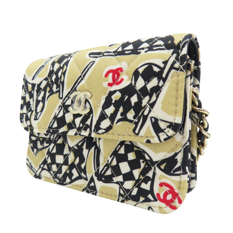 米/黑色 棉質 賽車旗圖案 Fabric Mini Crossbody 肩背包【CHANEL 香奈兒】-2