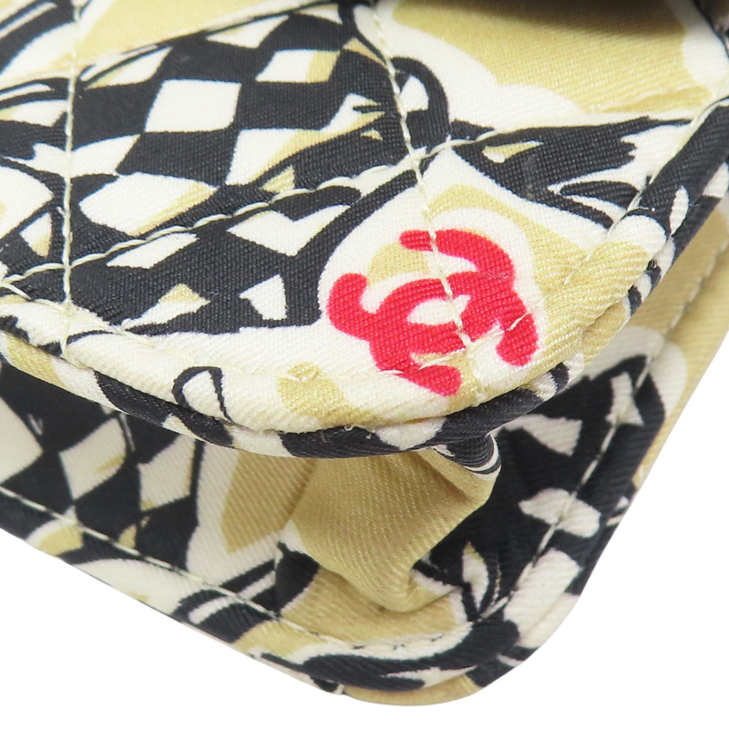 米/黑色 棉質 賽車旗圖案 Fabric Mini Crossbody 肩背包【CHANEL 香奈兒】-9