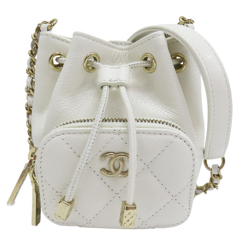 白色 荔枝牛皮 鍊帶 水桶包 肩背包【CHANEL 香奈兒】
