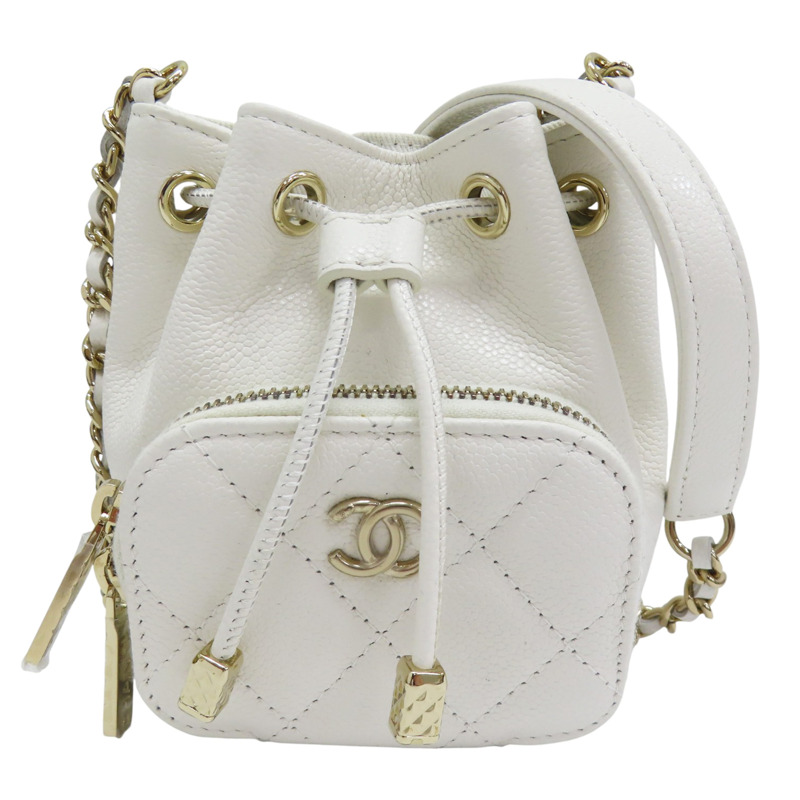 白色 荔枝牛皮 鍊帶 水桶包 肩背包【CHANEL 香奈兒】-0