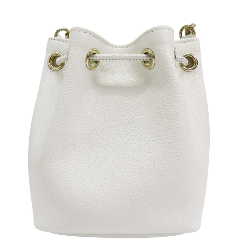 白色 荔枝牛皮 鍊帶 水桶包 肩背包【CHANEL 香奈兒】-1