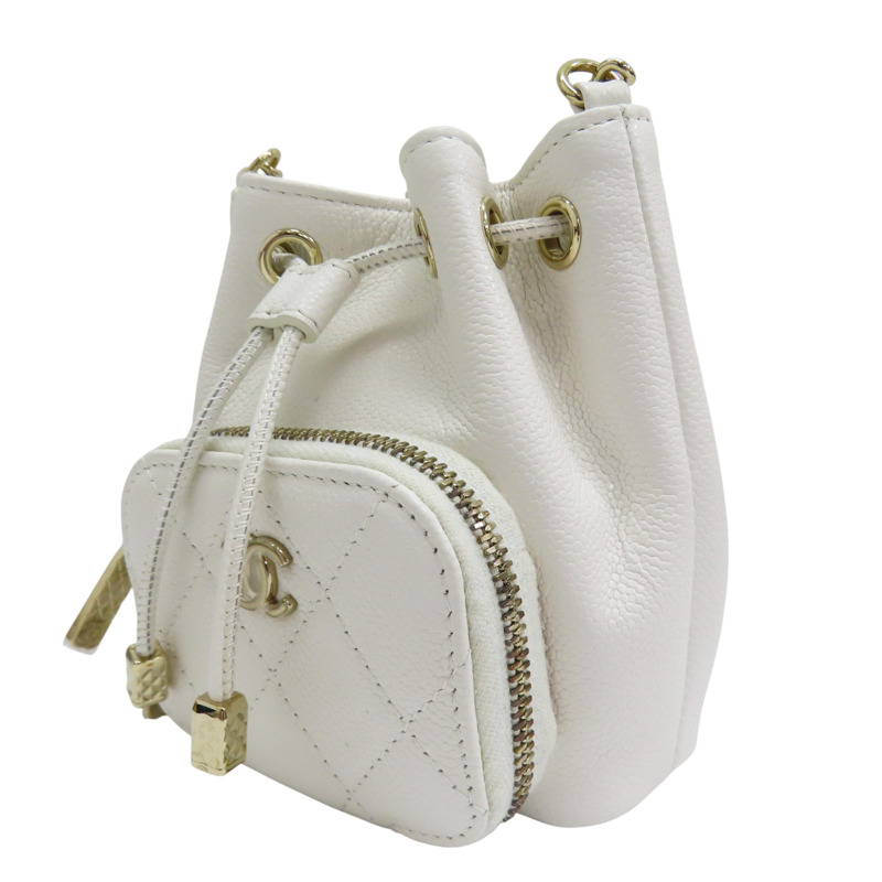 白色 荔枝牛皮 鍊帶 水桶包 肩背包【CHANEL 香奈兒】-2