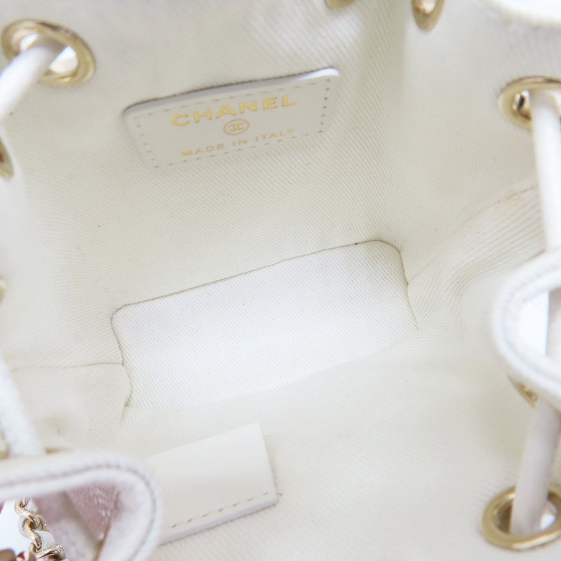 白色 荔枝牛皮 鍊帶 水桶包 肩背包【CHANEL 香奈兒】-4