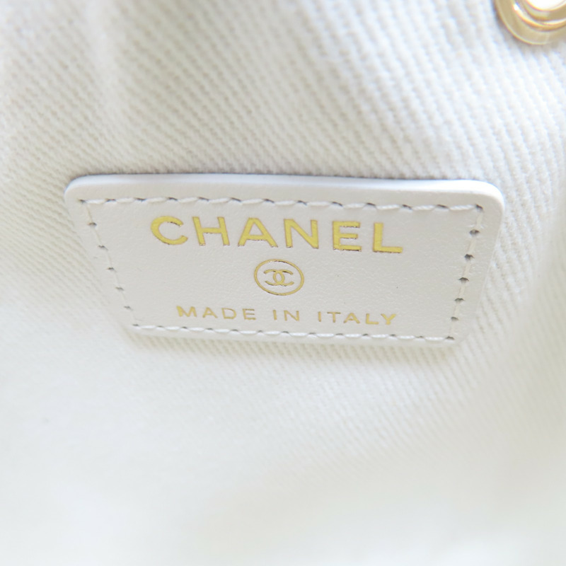 白色 荔枝牛皮 鍊帶 水桶包 肩背包【CHANEL 香奈兒】-5