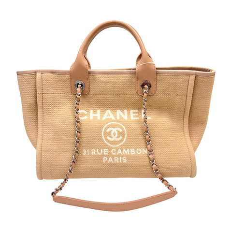 米色 帆布 Deauville MM 肩背包【CHANEL 香奈兒】 AS3257