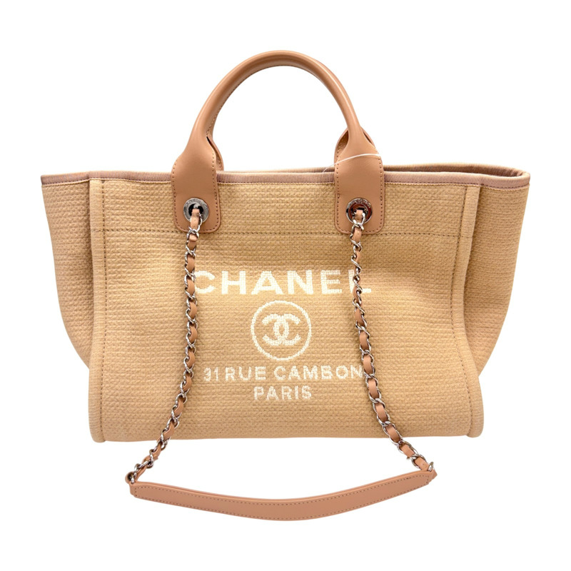 米色 帆布 Deauville MM 肩背包【CHANEL 香奈兒】 AS3257-0