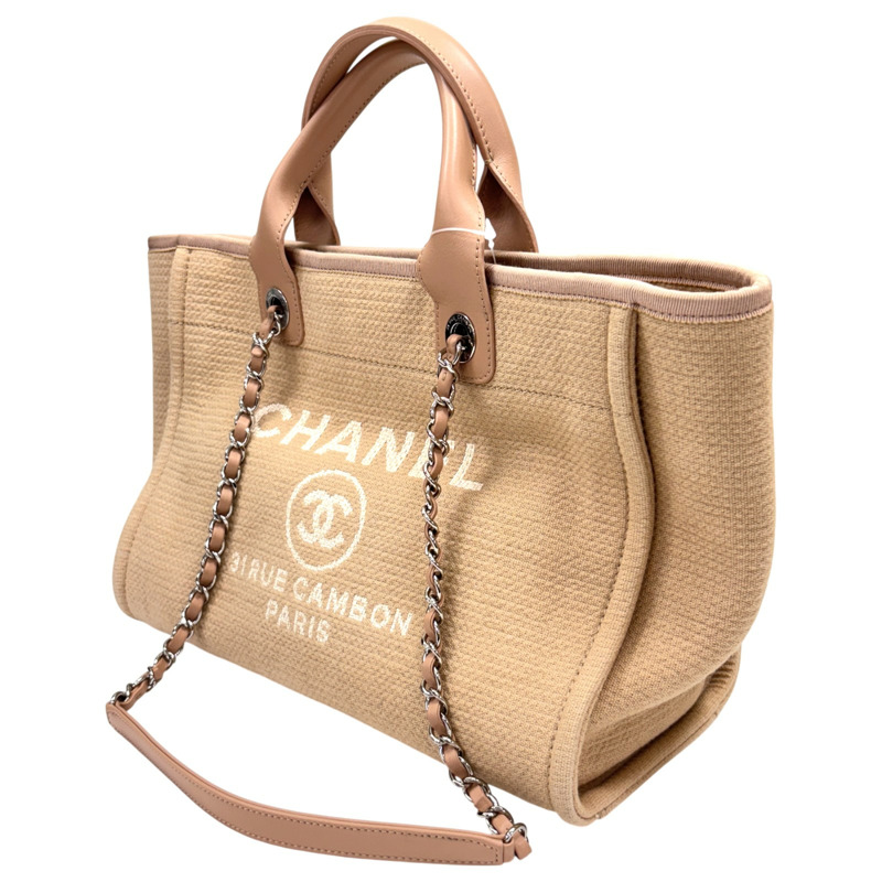 米色 帆布 Deauville MM 肩背包【CHANEL 香奈兒】 AS3257-1
