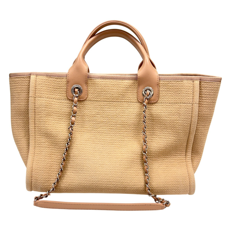 米色 帆布 Deauville MM 肩背包【CHANEL 香奈兒】 AS3257-2