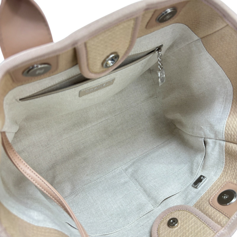 米色 帆布 Deauville MM 肩背包【CHANEL 香奈兒】 AS3257-4