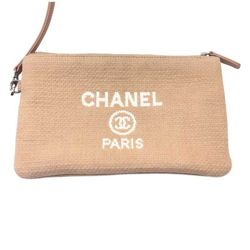 米色 帆布 Deauville MM 肩背包【CHANEL 香奈兒】 AS3257-8