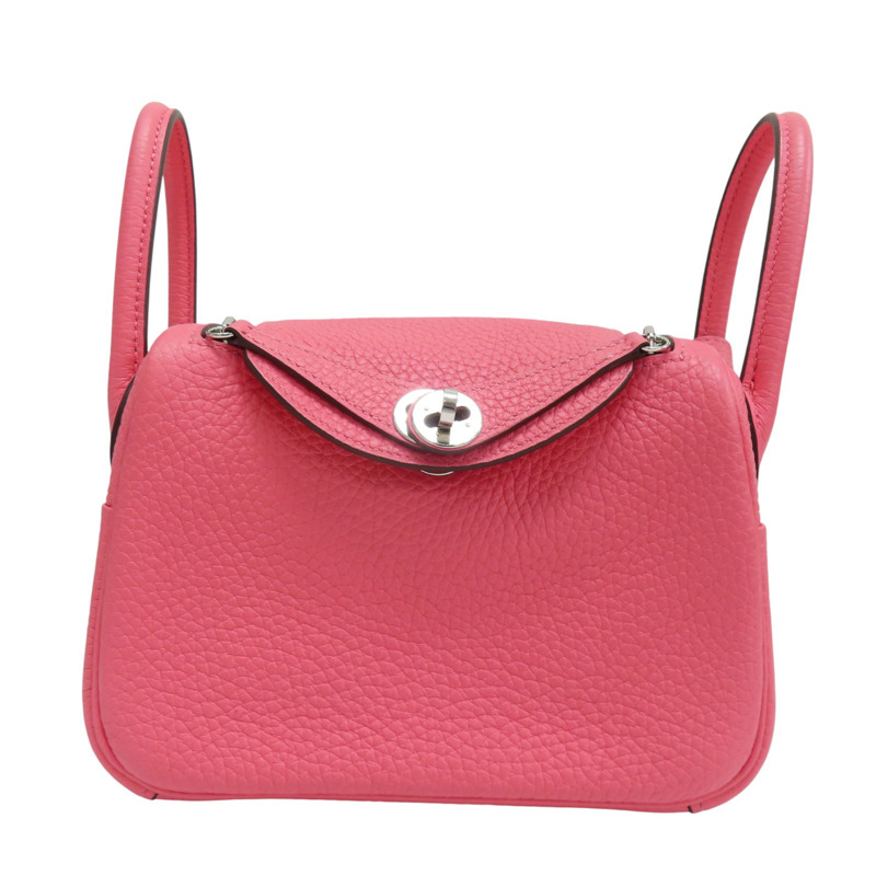 唇膏粉 Taurillon牛皮 Mini Lindy 肩背包 銀釦 Z刻【HERMES 愛馬仕】-0