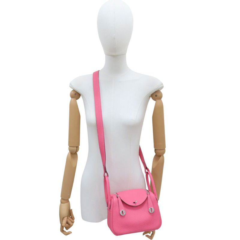 唇膏粉 Taurillon牛皮 Mini Lindy 肩背包 銀釦 Z刻【HERMES 愛馬仕】-7