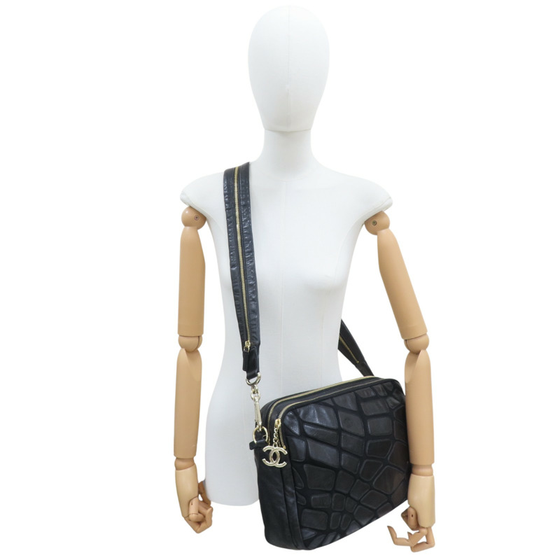 黑色 羊皮 肩背包 金釦【CHANEL 香奈兒】-9