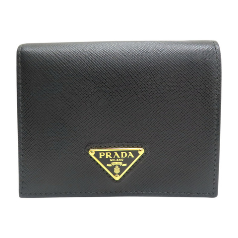 黑色牛皮 扣式短夾【PRADA 普拉達】