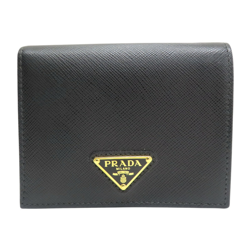 黑色牛皮 扣式短夾【PRADA 普拉達】-0