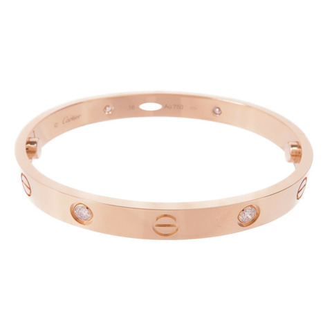 CARTIER 18K玫瑰金Love Bracelet 4 Diamonds鑽石手鐲Cartier#16