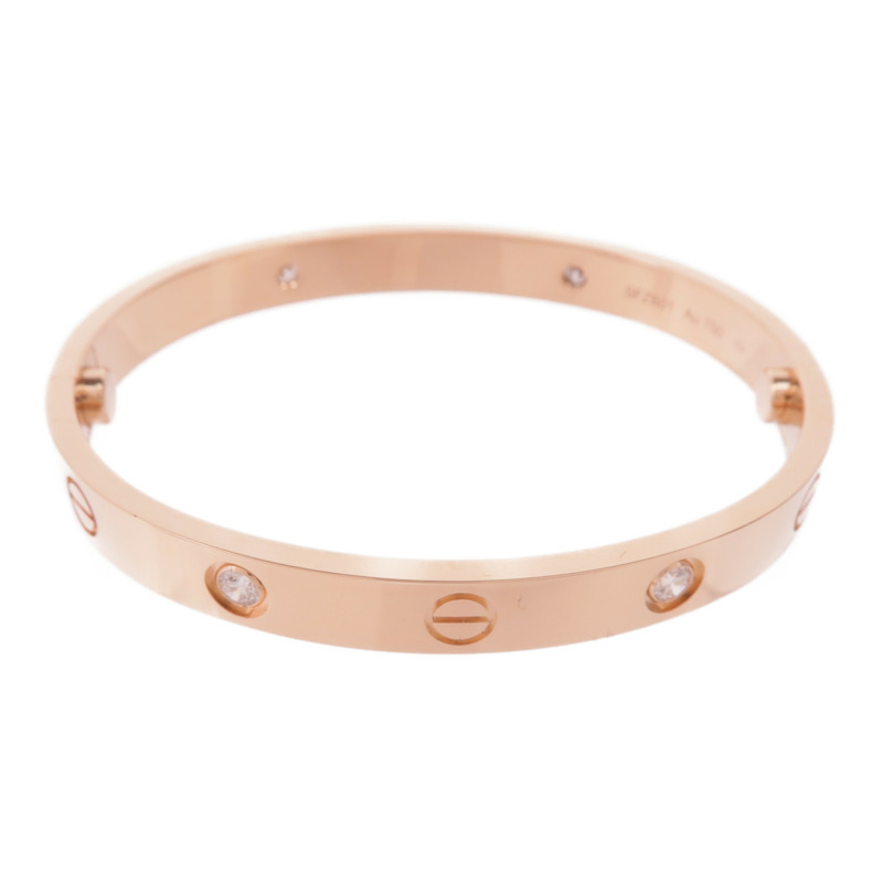 CARTIER 18K玫瑰金Love Bracelet 4 Diamonds鑽石手鐲Cartier#16-2