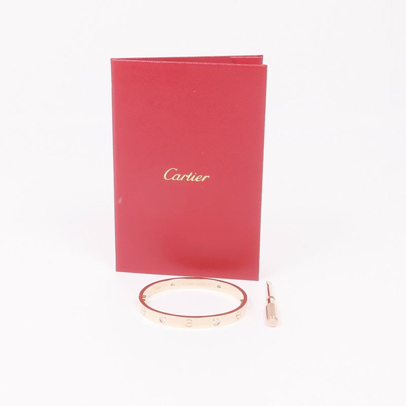 CARTIER 18K玫瑰金Love Bracelet 4 Diamonds鑽石手鐲Cartier#16-6