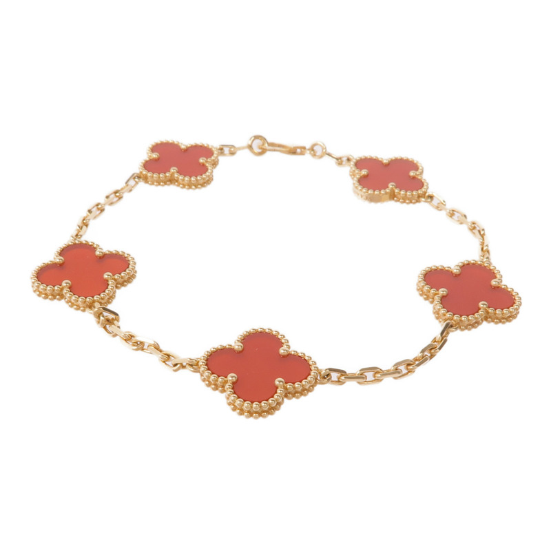 Van Cleef & Arpels 18K黃金Vintage Alhambra Bracelet 5 Motifs紅玉髓手鏈-0
